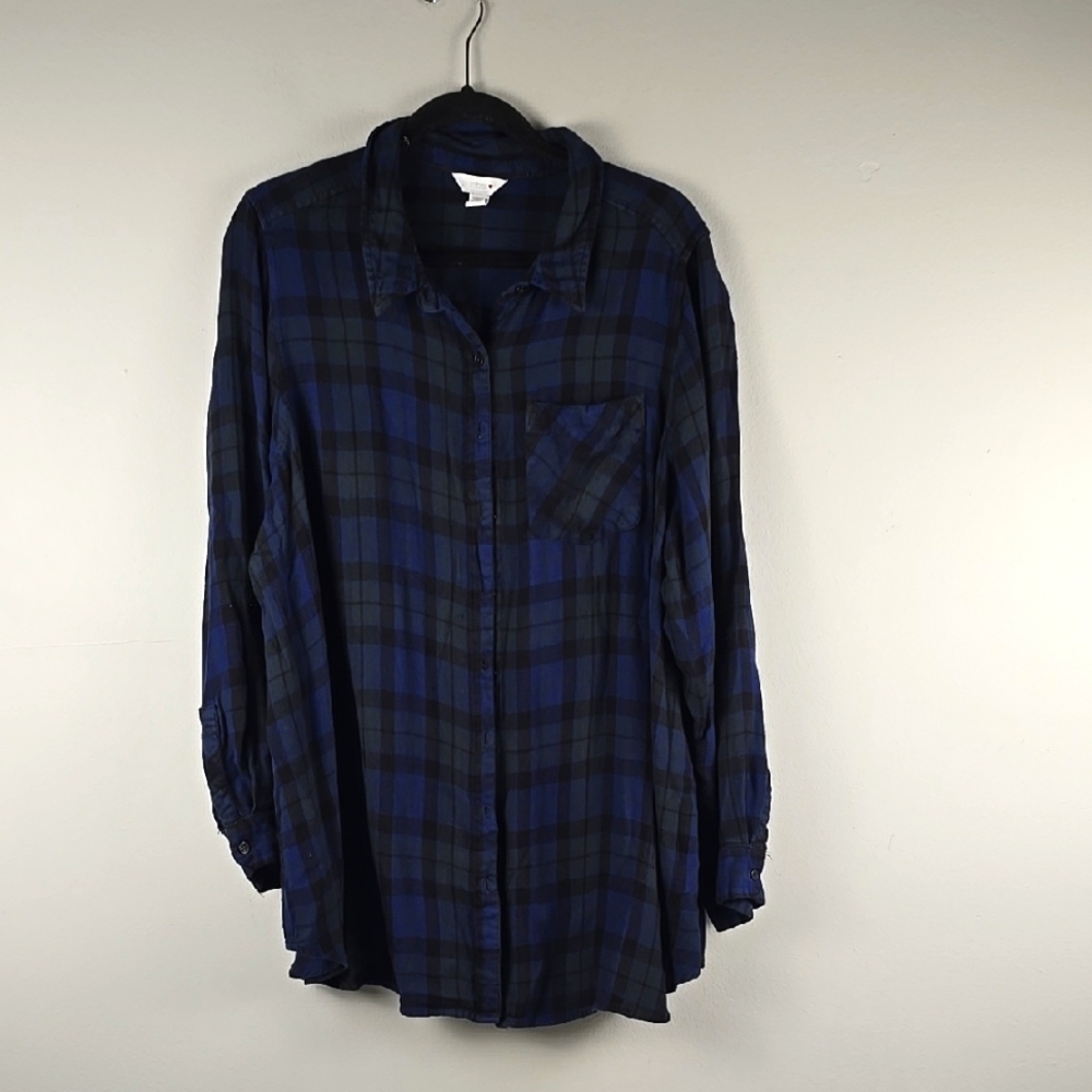 Intro plaid Button-Up flannel Shirt Blue and Black